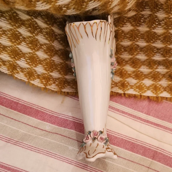 Lee Wollard Pink Cream,Gold  Floral  vase Jewelry, Make-up Brush Holder vintage - Picture 7 of 12